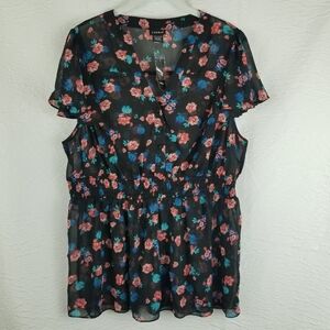 NEW TORRID Empire Waist Blouse Size 1 Women's Plus Size, Black/Floral Print